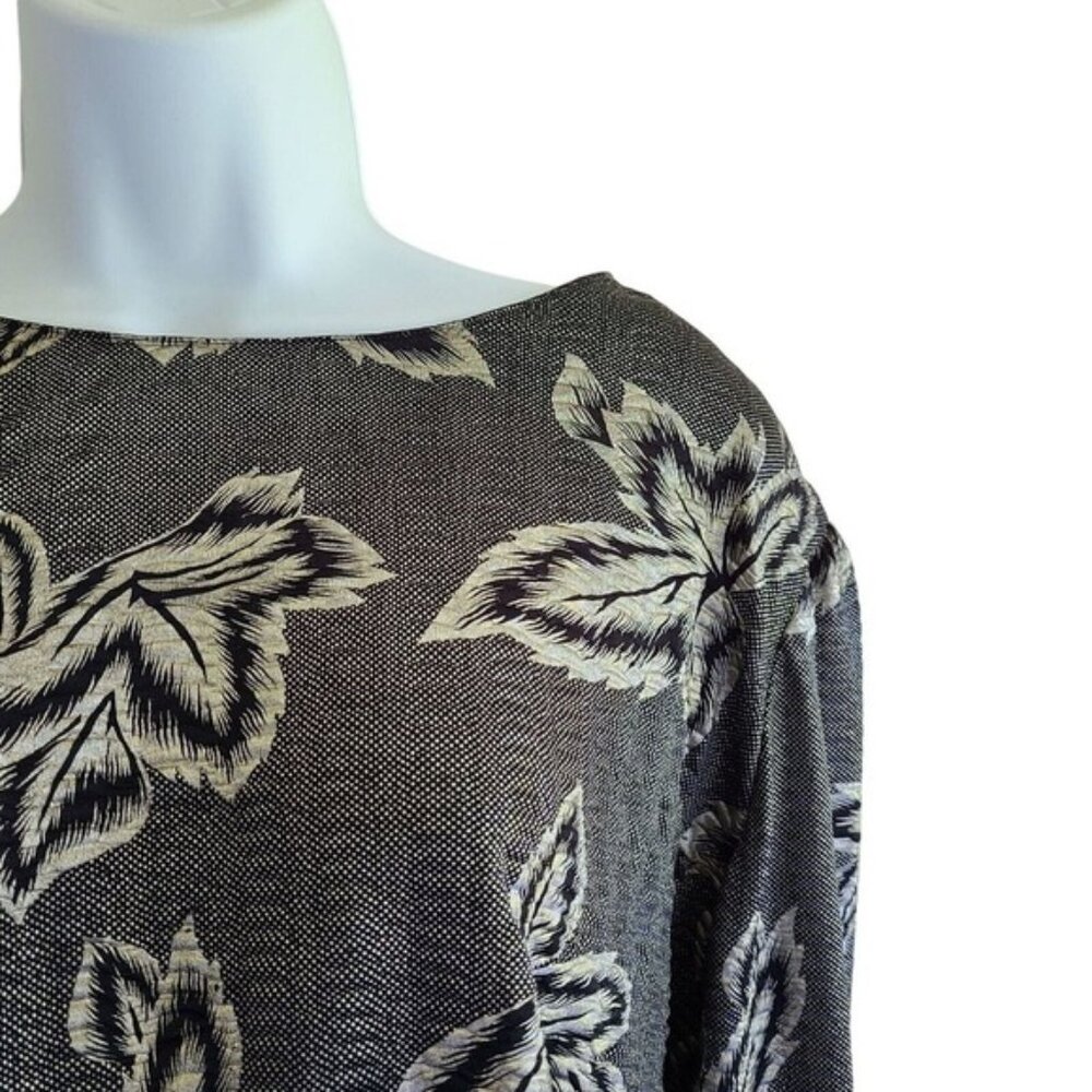 Vintage 80s Whimsigoth Metallic Blouse Tag sz 18 Black Silver Leaf Dark Fairy